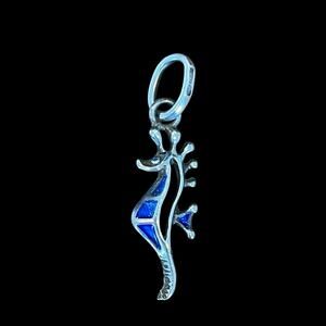 Vintage Sterling 800 Silver Blue Enamel Seahorse Charm Pendant 2g Signed 86 AR